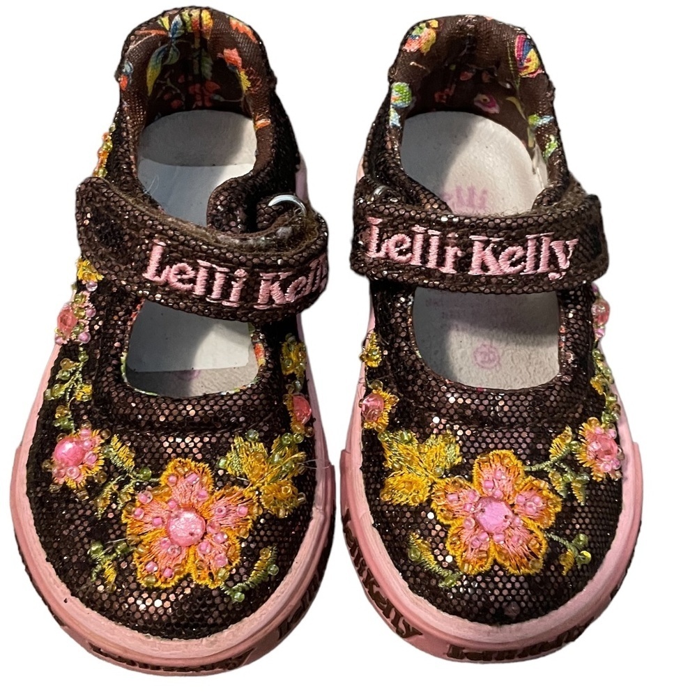 Lelli Kelly Brown Sequin Mary Jane Italian Shoes Size 4 US 20 EU